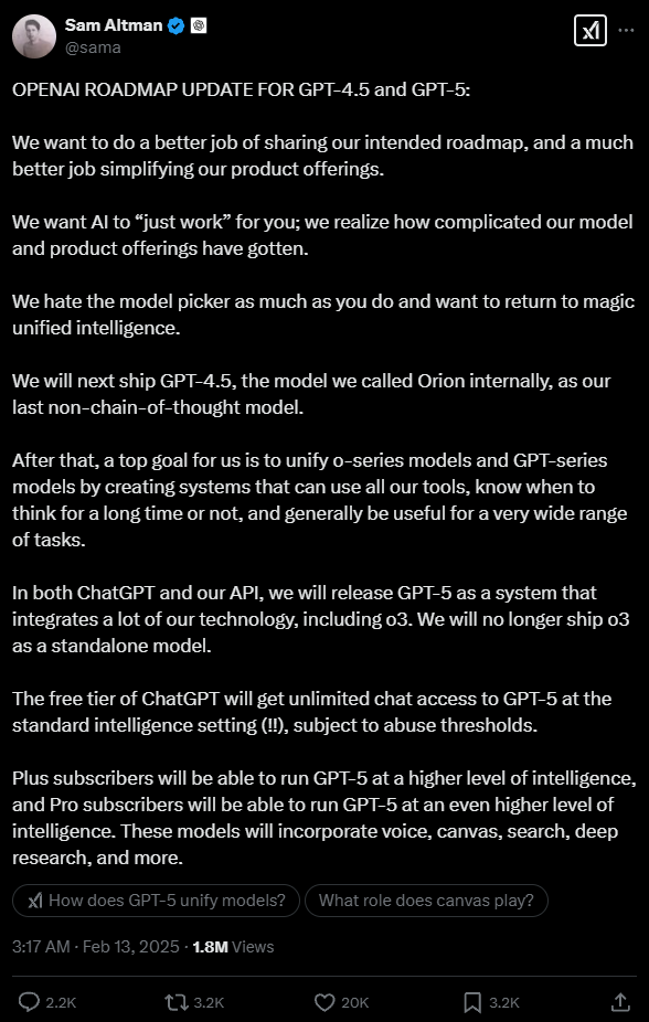 投注：OpenAI淩晨放王炸！GPT-5即將發佈 免費無限使用